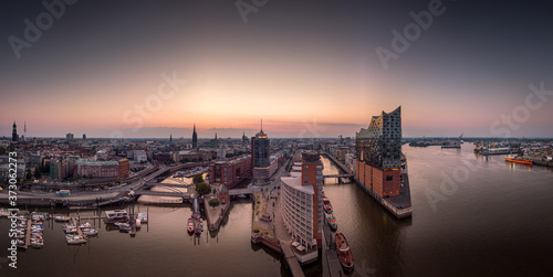 Panorama of the Hafencity and Speicherstadt in Hamburg in the morning photo