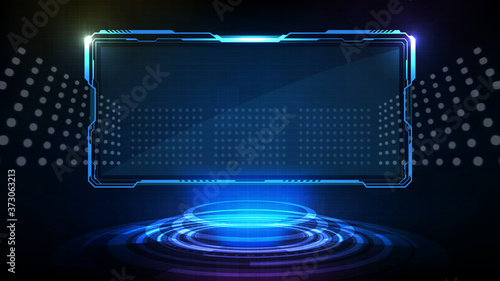 abstract futuristic background of blue glowing technology sci fi frame hud ui