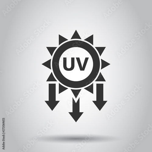 UV radiation icon in flat style. Ultraviolet vector illustration on white isolated background. Solar protection business concept.