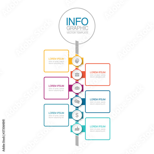 Vector infographic template with 6 steps or options. Data presentation, business concept design for web, brochure, diagram.