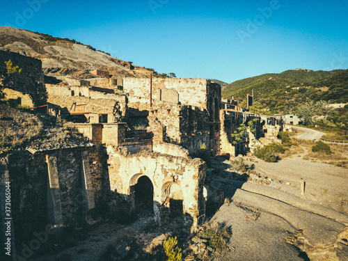 Shot of ruins of Montevecchio mining complex on Sardinia photo