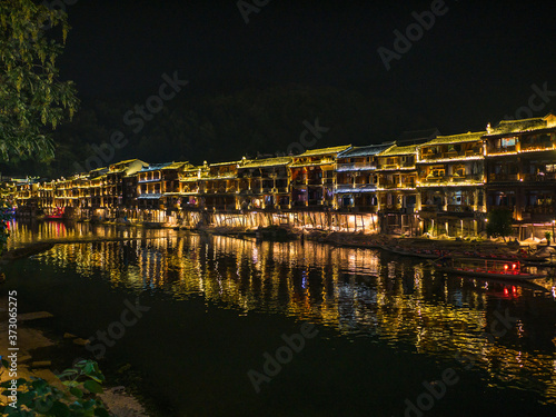 Scenery view in the night of fenghuang old town .phoenix ancient town or Fenghuang County is a county of Hunan Province, China