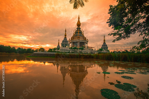 The background of an important tourist attraction in Khon Kaen Province (Wat Thung Setthi) is a large pagoda in the middle of a swamp, tourists always come to see the beauty in Thailand © bangprik