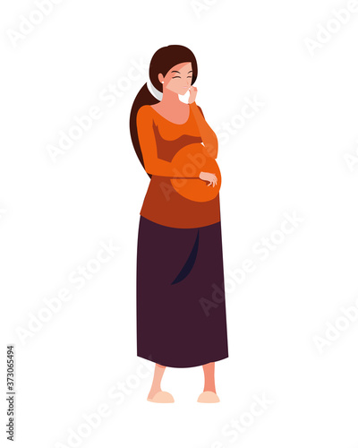 brown hair pregnant woman cartoon vector design