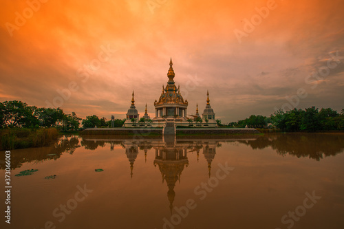The background of an important tourist attraction in Khon Kaen Province (Wat Thung Setthi) is a large pagoda in the middle of a swamp, tourists always come to see the beauty in Thailand