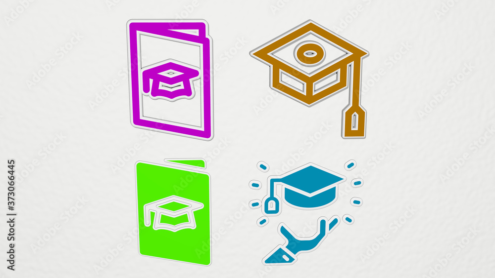 graduation colorful set of icons, 3D illustration