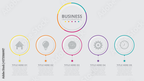 Business data visualization, infographic template with 5 steps on gray background, vector illustration