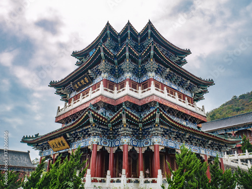 Chinese Buddhist Temple Building in Tianmen mountain Temple on Tianmen mountain national park at zhangjiajie city China.Landmark of Hunan zhangjiajie