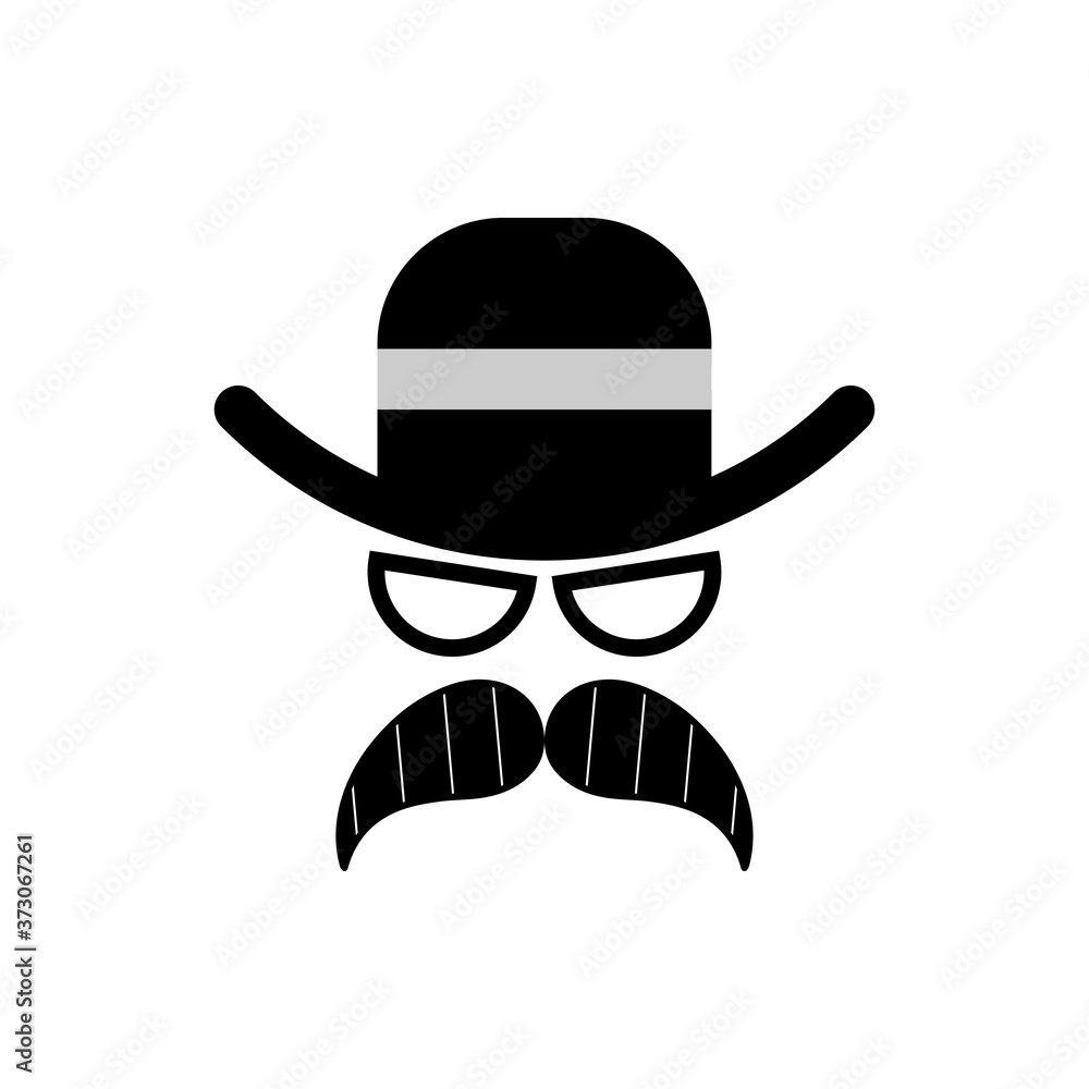 Black Mustache and Hat on a white background. Vintage style. Silhouette of a man. Vector illustration for web design or print. Black Mustache and Hat on a white background. Vintage style. Silhouette of a man. Vector illustration for web design or print.
