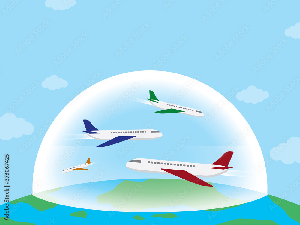 Travel bubble is the new tourism trend of the world. illustration vector with copy space.