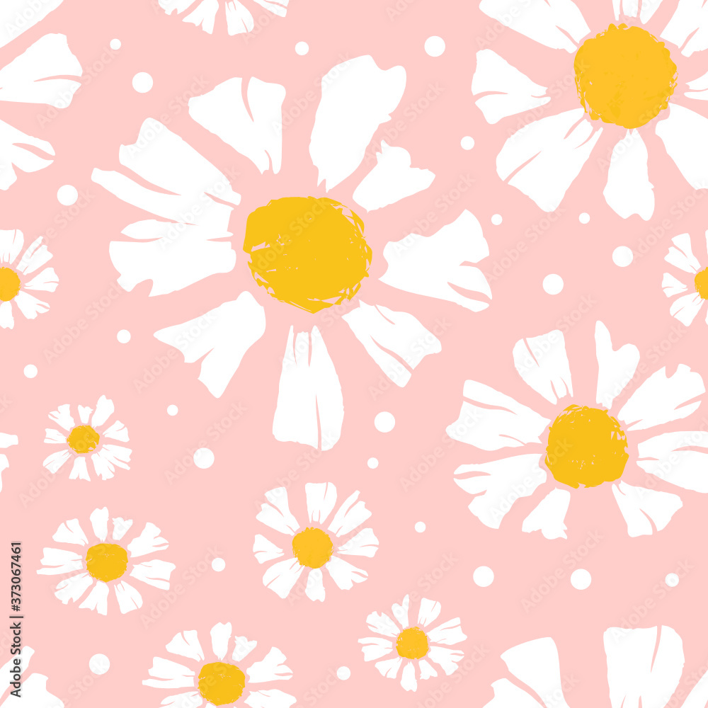 Seamless pattern with hand drawn daisy flower on pink background vector. Seamless pattern with hand drawn daisy flower on pink background vector.