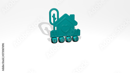 home 3D icon over cubic letters, 3D illustration