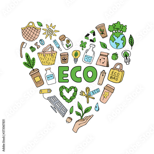 Hand drawn ecology set doodle in heart shape.ecology web banner.
ecology doodle set.Hand-drawn Environmental map doodle,vector illustration about environmental problems.set elements for graphic and we