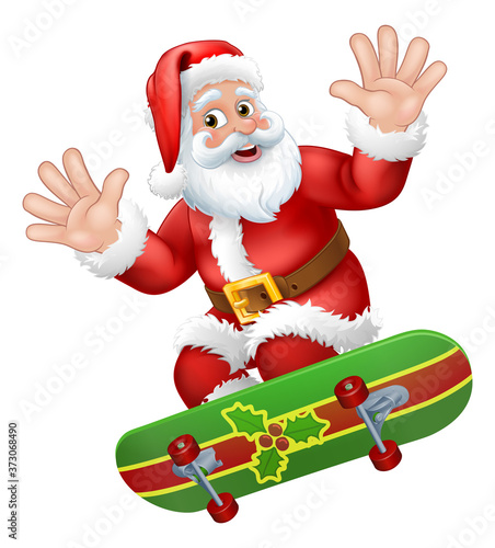 Santa Claus skater skating on his skateboard Christmas cartoon