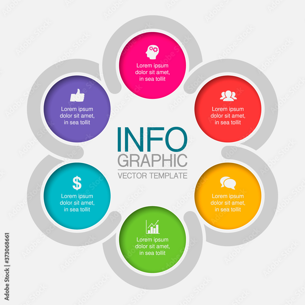 Vector infographic template, circle with 6 steps or options. Data presentation, business concept design for web, brochure, diagram. Vector infographic template, circle with 6 steps or options. Data presentation, business concept design for web, brochure, diagram.