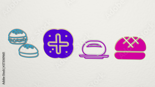 BUN 4 icons set, 3D illustration photo