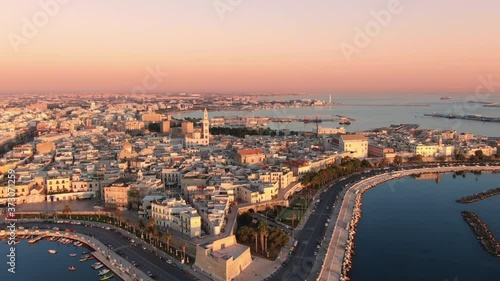Wallpaper Mural bari old town aerial view drone flying over city waterfront at sunrise Torontodigital.ca