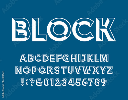 Block Alphabet Vector Font. Chiseled block letters and numbers. Stock vector typescript for your design.