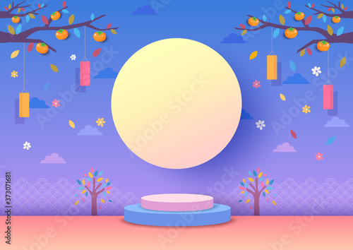Chuseok festival and mid autumn with full moon background.