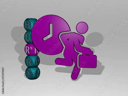 hurry 3D icon and dice letter text, 3D illustration