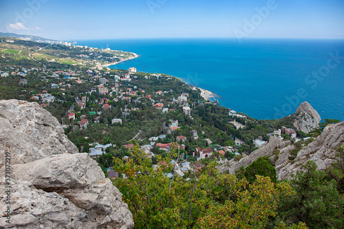 Aerial summer sunny day city landscape view