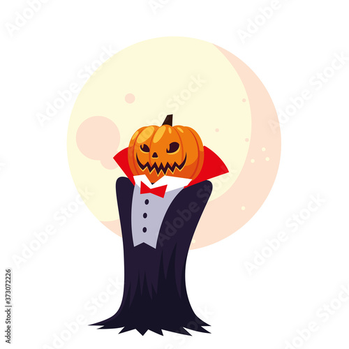 Halloween vampire cartoon with pumkin mask vector design