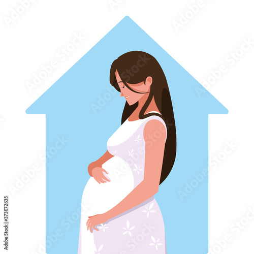 pregnant woman cartoon in house vector design