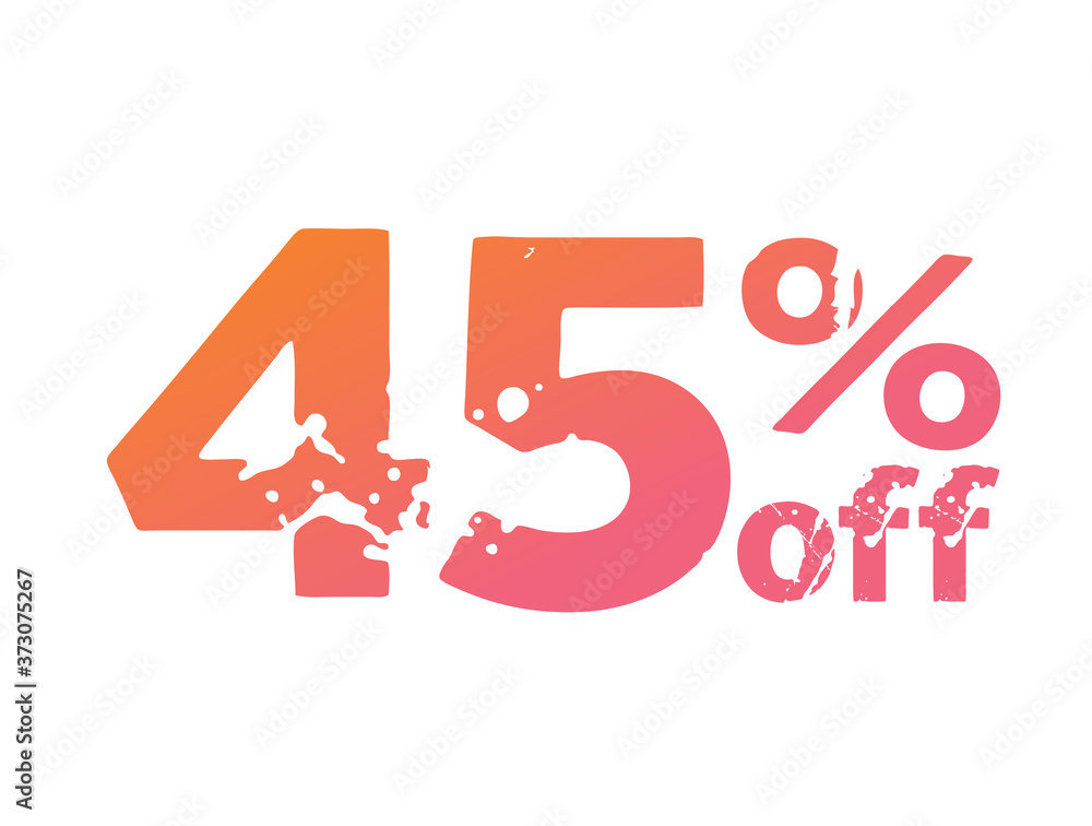 Grungy gradient pink to orange forty-five 45 percent off special discount word Grungy gradient pink to orange forty-five 45 percent off special discount word