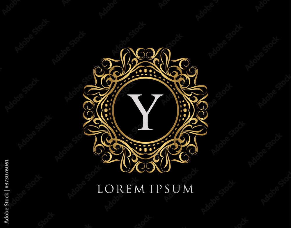 Calligraphic Badge with Letter Y Design. Ornamental luxury golden logo design vector illustration.