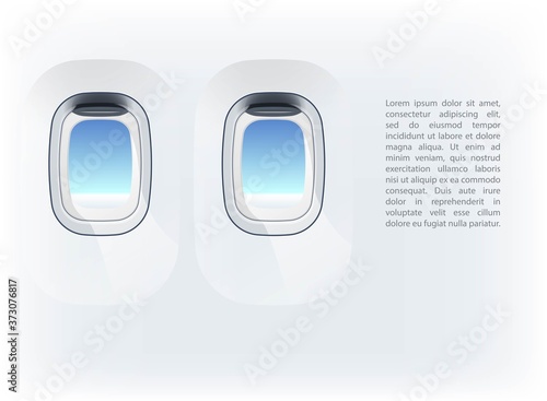 Business infographic airplane porthole. Concept business strategy infographic banner. Business success airplane illuminator concept. Space aircraft porthole info graph. Banner aircraft windows frame