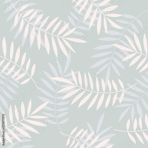 Palm leaves seamless vector pattern. Minimal floral background. Exotic tropical plant leaf print illustration. Summer jungle print. Leaves of palm tree on paint lines.
