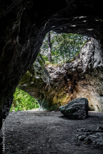 Entrance Of A Cave With View To Forest