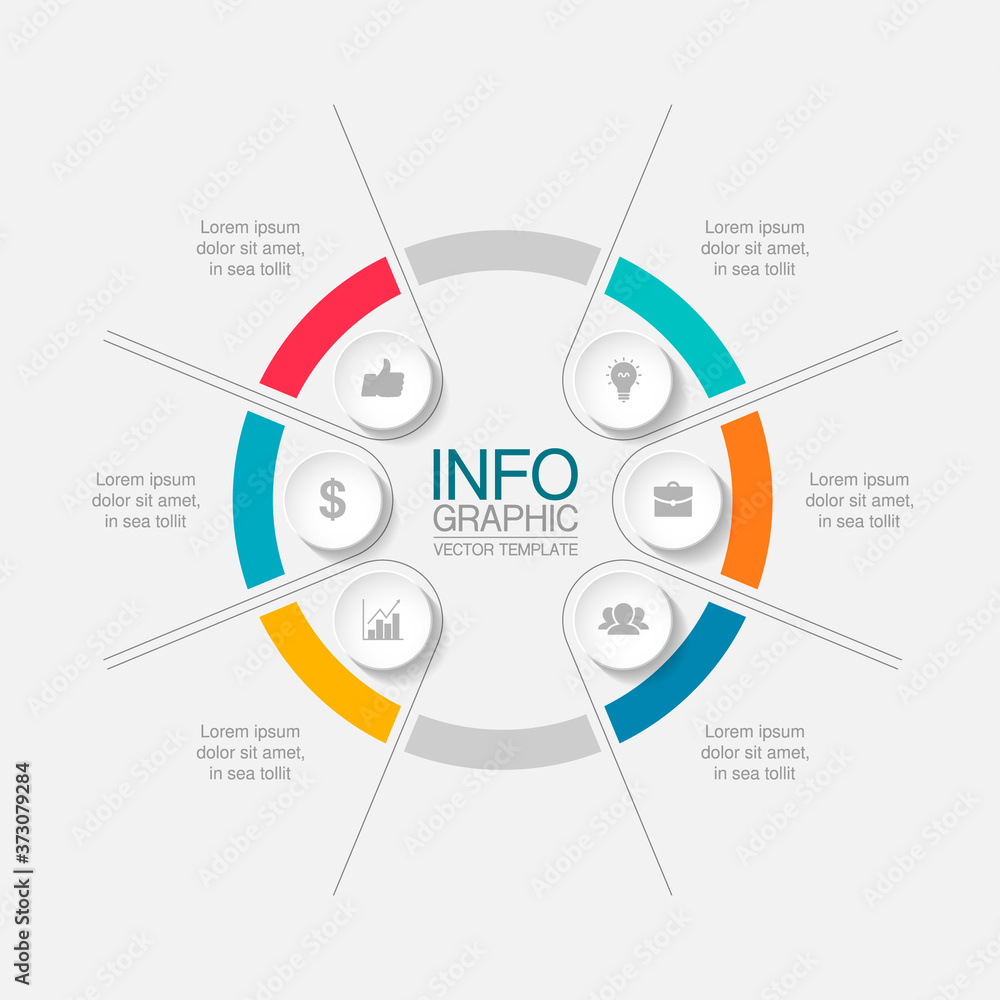 Vector infographic template, circle with 6 steps or options. Data presentation, business concept design for web, brochure, diagram. Vector infographic template, circle with 6 steps or options. Data presentation, business concept design for web, brochure, diagram.