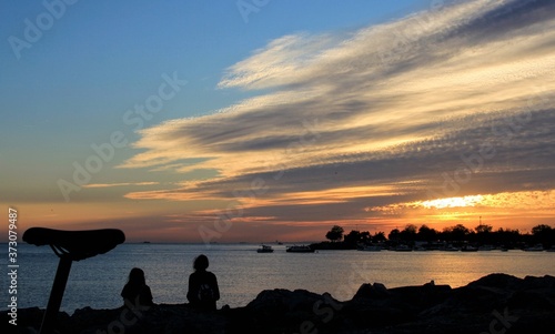 sunset on the seashore in summer