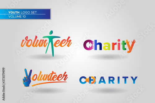 Youth Social Activities Logo Set Template. Volunteer. Charity