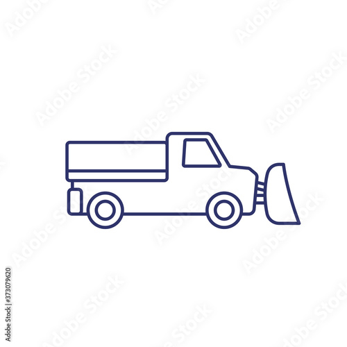 snow plow truck line icon, vector