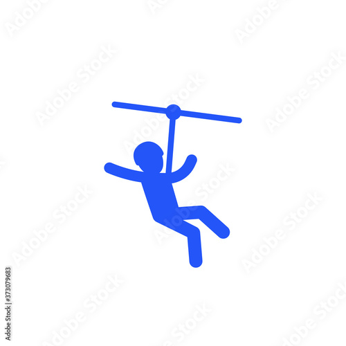 zip line icon on white, vector sign