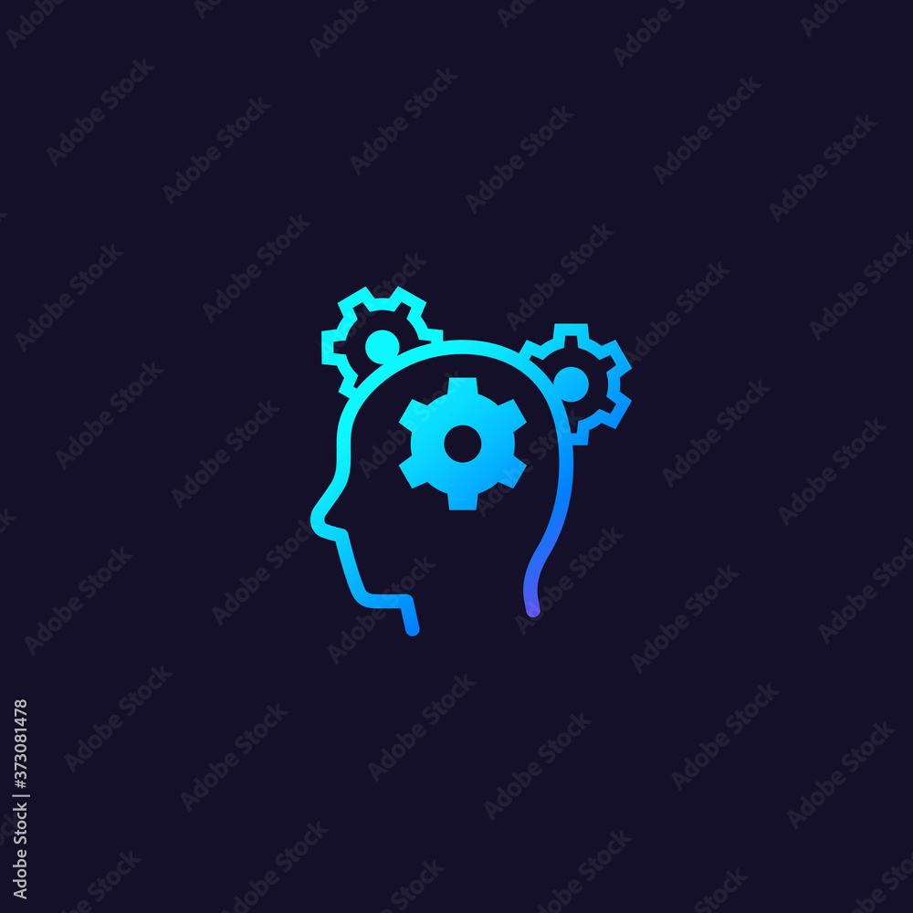 thinking, gears in head vector icon thinking, gears in head vector icon