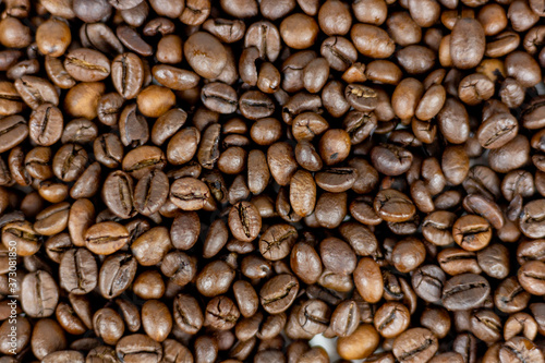 Detail of brown coffee beans seen from above