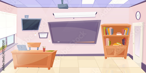 Empty classroom with chalkboard