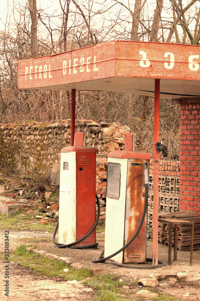 Fototapeta premium old gas station for cars, futuristic style, travel, Georgia