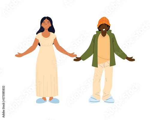 indian woman and black man cartoons vector design