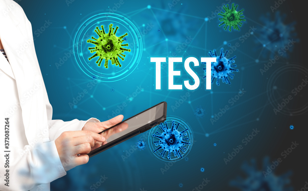 doctor prescribes a prescription with TEST inscription, pandemic concept doctor prescribes a prescription with TEST inscription, pandemic concept