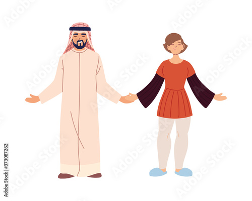 arabish man and woman cartoons vector design
