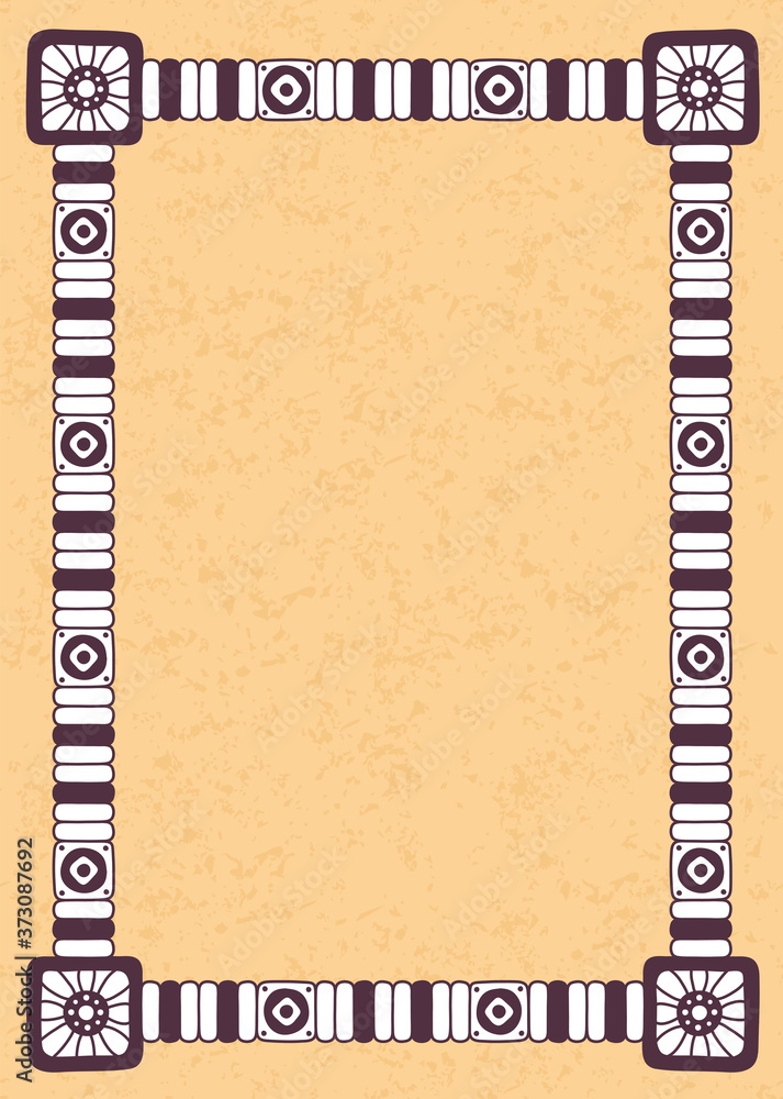 Obraz premium Mosaic African frame on grunge beige background with space for text or photo. For invitations, announcements or photo