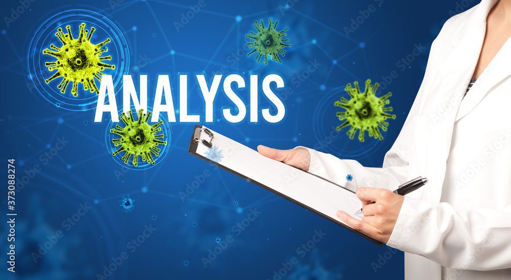 doctor prescribes a prescription with ANALYSIS inscription, pandemic concept doctor prescribes a prescription with ANALYSIS inscription, pandemic concept