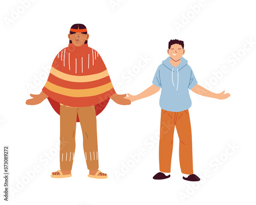 usa indian and amarican men cartoons vector design