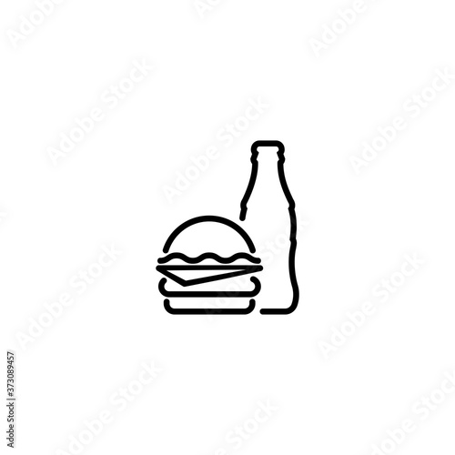 Sandwich, hamburger, cheeseburger with coca cola line icon. Vector on isolated white background. EPS 10