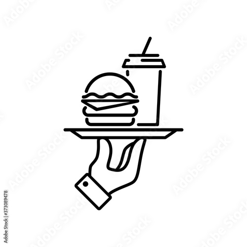Hamburger or sandwich with coffee line icon. Vector on isolated white background. EPS 10