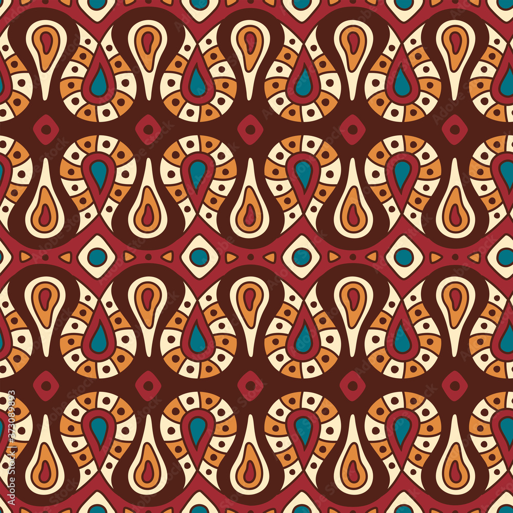 Fototapeta premium African tribal ethnic mosaic seamless pattern on brown background